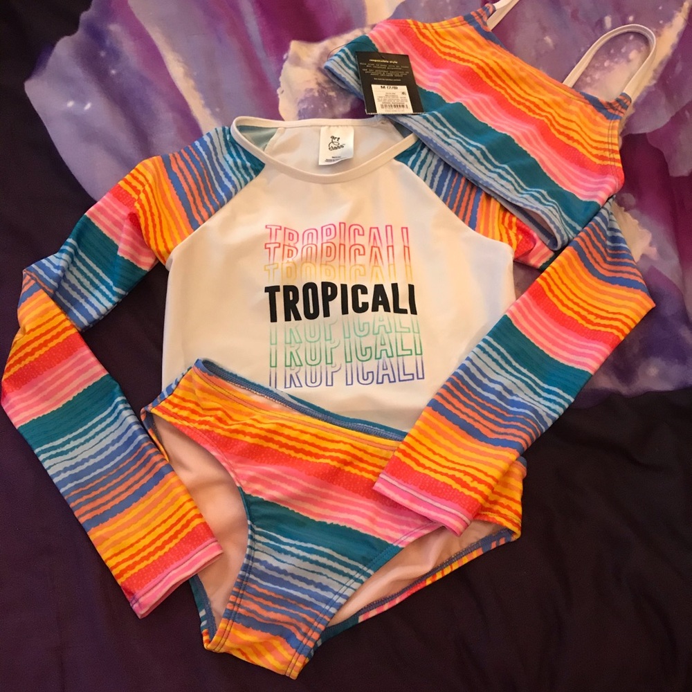 *SOLD* Art Class Girls 3pc Tropical Tankini Set Sz 7/8